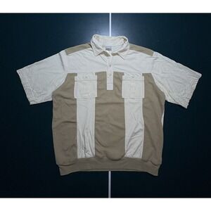 Vintage Haband Casual Joe Short Sleeve Collared Shirt Men's XL White Brown Retro